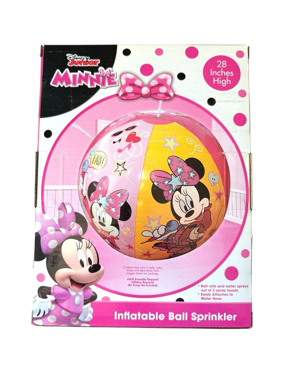 Disney Junior Minnie Mouse Inflatable Ball Sprinkler 28” Outdoor Water Toy